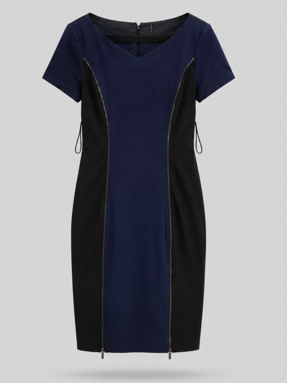 Elie Tahari V Neck Short Sleeve Sheath Dress Black & Blue Women's Size 12
